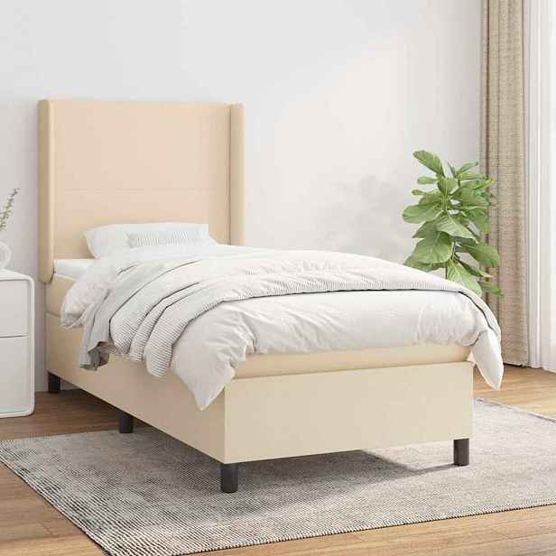 vidaXL Box spring postel s matrací krémová 90x200 cm textil