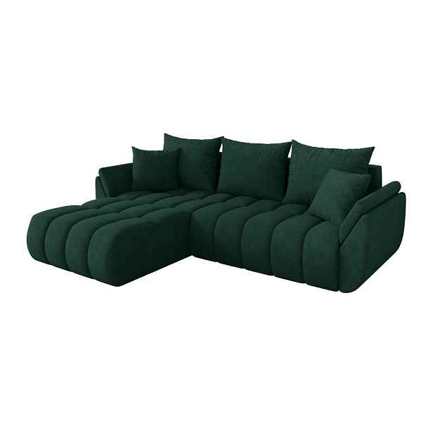 ALTDECOR ROHOVÁ SEDAČKA s funkcí spaní, otoman vlevo TOKO-L-v1 277x194x86 zelená velur