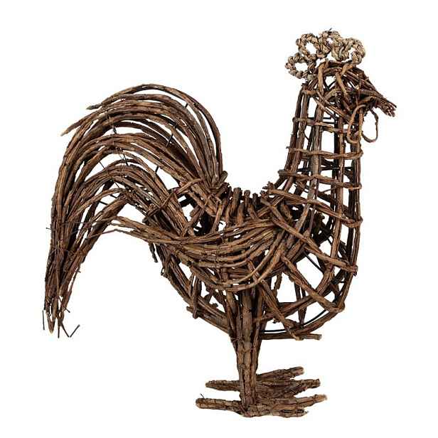 Hnědá proutěná dekorace kohout - 34*15*39 cm Clayre & Eef