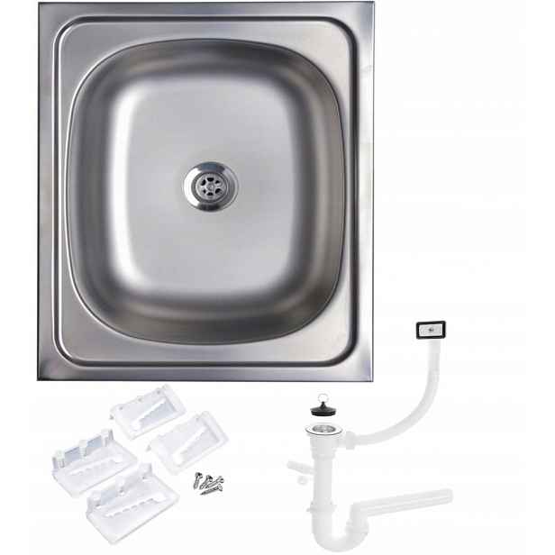 Ocelový dřez nasazovací na skříňku 40x50 Ocel Inox Sifon Upevňovací prvky