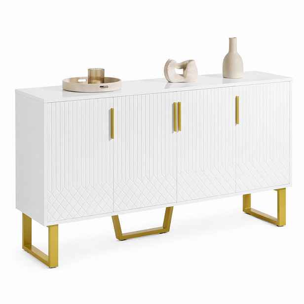 STILVORA KUCHYŇSKÁ SKŘÍŇ bílá, 4 dvířka, kovové úchytky, do obývacího pokoje a ložnice, 140×40×80 cm