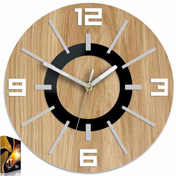 Velké Nástěnné Hodiny Dub Bosman Ultra Tiché 3D 33 cm