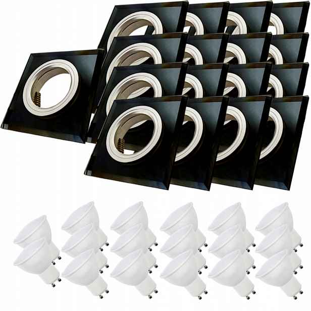 17x Černá Stropní Lampa Halogenová Objímka Sklo Led Žárovky 1.5W
