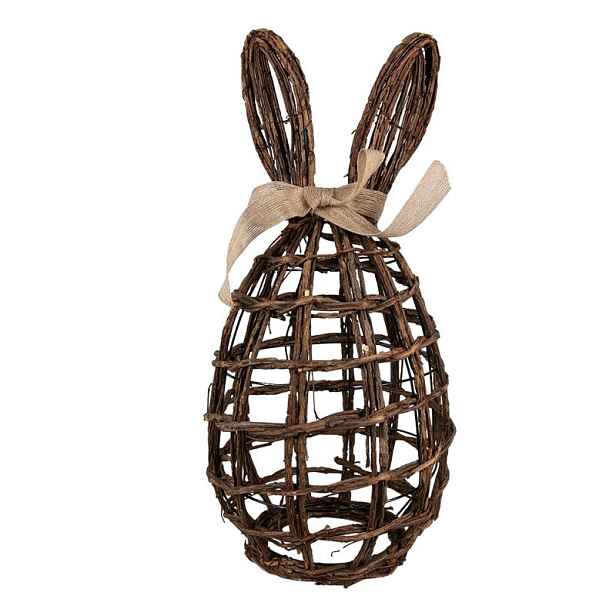 Hnědá proutěná dekorace vajíčko s králičími oušky - 23*22*45 cm Clayre & Eef