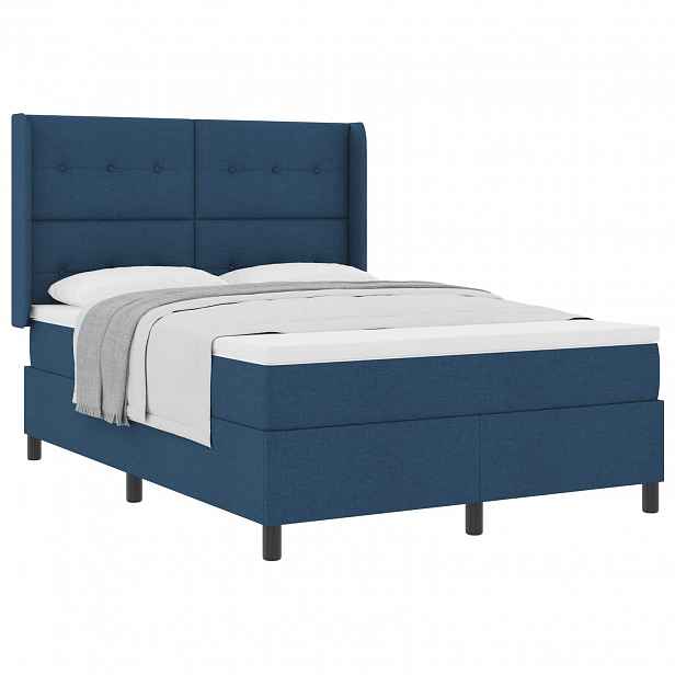 vidaXL Postel s boxspringem s polštářem Modrá 190 x 140 cm textil