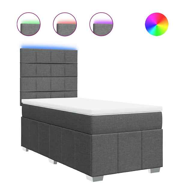 vidaXL Box spring postel s matrací tmavě šedá 100 x 200 cm textil