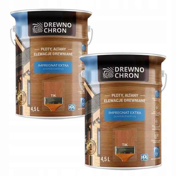 Set Drewnochron Extra 2x4,5L Impregnat Na Dřevo Povrchová Úprava Tik 9L