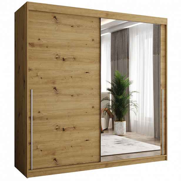 Home Collective SKŘÍŇ S POSUVNÝMI DVEŘMI se zrcadlem, šířka 200 cm, Artisan se stříbrným úchytem