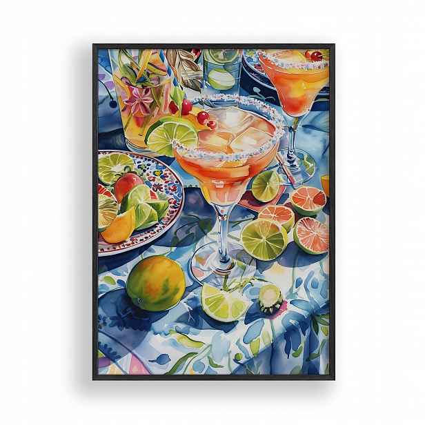 Obraz Tropické Ovocné Koktejly Plakát Rámeček Dřevěný Černý 30x42 cm