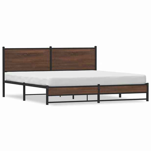 vidaXL Kovový rám postele bez matrace hnědý dub 183 x 213 cm
