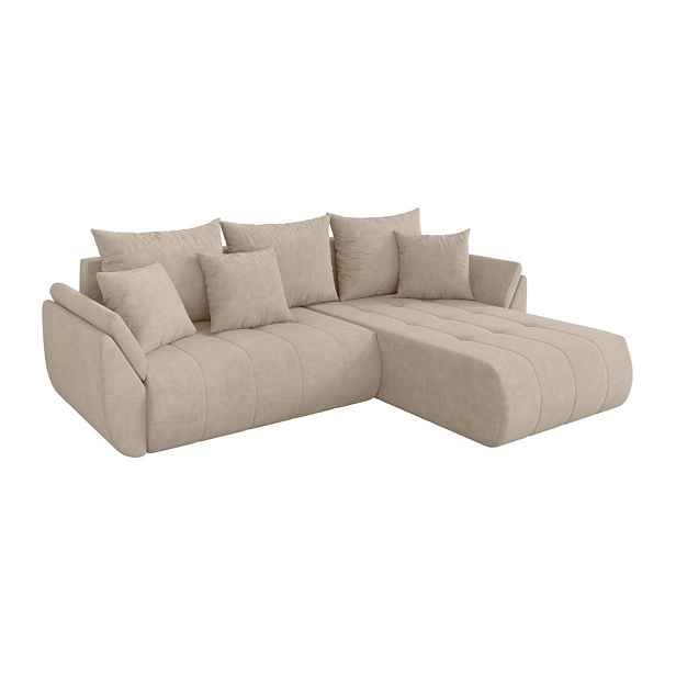 ALTDECOR ROHOVÁ SEDAČKA s funkcí spaní, otoman vpravo TOKO-L 277x194x86 béžová velur