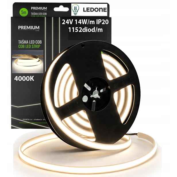 Led pásek Full Cob 24V 5 m 14W/m 1152 diod 1750lm/m Silná Plná Linka Premium
