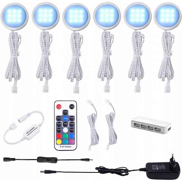 Led podskříňkové lampy 12V s dálkovým ovládáním Aiboo 6x Rgb do kuchyně vitrín