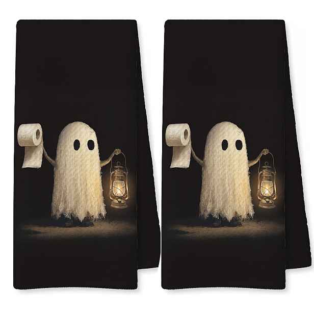 TEMU 1/2 ks Halloweenské ručníky s duchy, zábavná halloweenská dekorace do koupelny s duchy, roztomilý dárek pro dospělé, odolná kuchyňská utěrka,