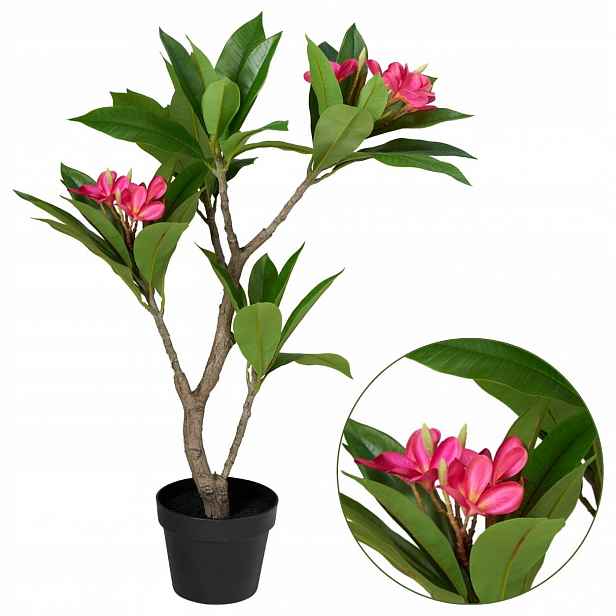 Umělý Stromek rostlina Frangipani Růžový Květ 90 cm v květináči dekorace