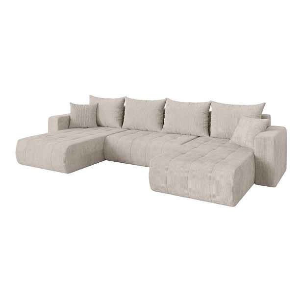 ALTDECOR SEDACÍ SOUPRAVA DO U s funkcí spaní a úložným prostorem MILA-U 378x194x86 krémová manšestr