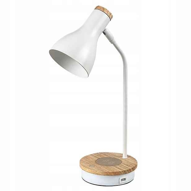 Bílá stolní lampa Mosley s bezdrátovým nabíjením Rabalux