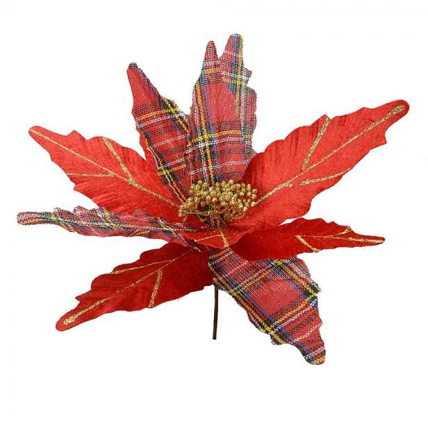 Červeno-zlatá dekorace květina vánoční hvězda Poinsettia - Ø 39*24 cm Clayre & Eef