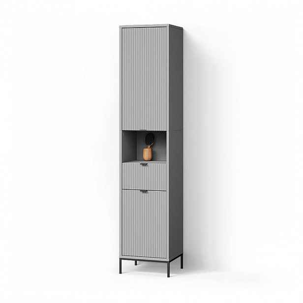 Livinity® KOUPELNOVÁ SKŘÍŇKA ATERNO Šedá 40 x 190 cm s dvířky a zásuvkou