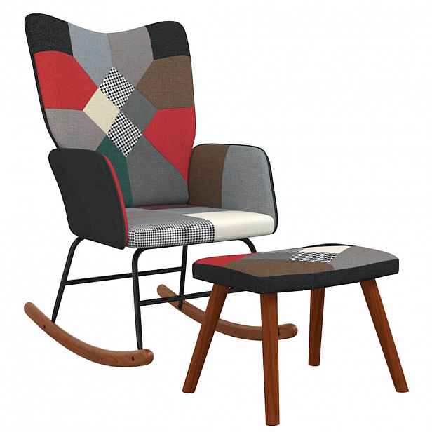 vidaXL Houpací křeslo se stoličkou patchwork textil