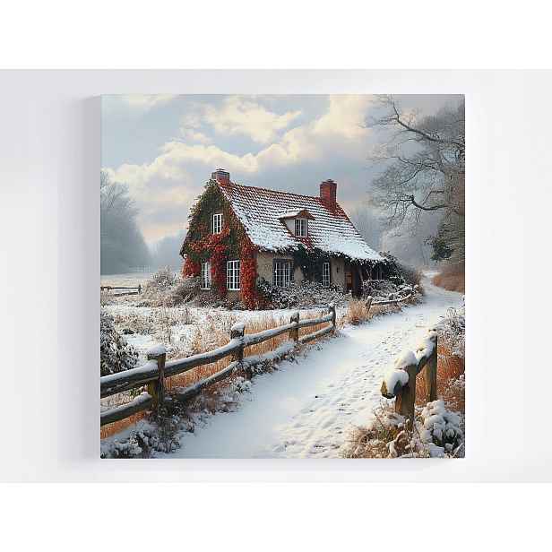 Obraz Na Plátně Canvas Zimní Krajina Dům Chatka Vesnice Sníh Zima 50x50