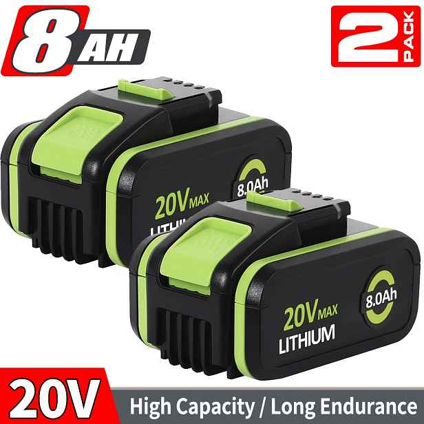 TEMU 2KS 8,0Ah Baterie Kompatibilní s Worx WA3553 WA3551 20V Baterie pro Bezdrátové Elektrické Nářadí WA3572 WA3553 WX390 WX176 WX178 WU268 Náhradní