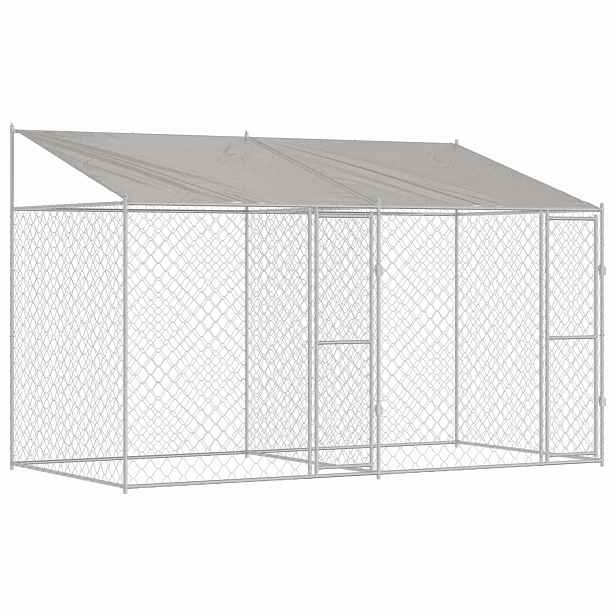 vidaXL Psí klec s střechou Stříbrná 400 x 200 x 256 cm Ocel a PE