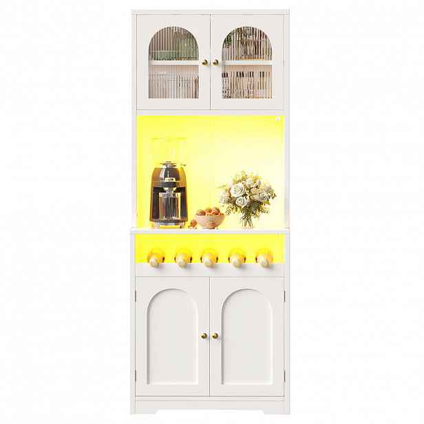 FLIEKS VYSOKÁ SKŘÍŇ, 180 cm, RGB LED, skleněná dvířka, bílá