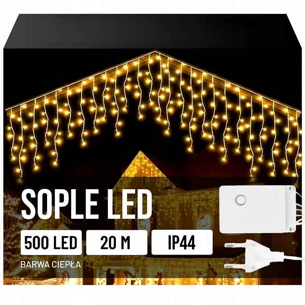 Lampičky Sople Bílé Vánoční Venkovní Teplé Lesklé 500 Led