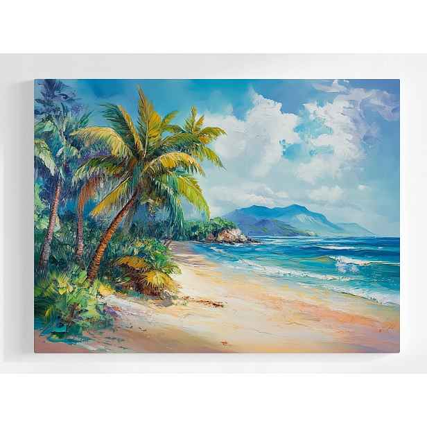 Plakát Exotický Olej Pláž Moře Oceán Palmy Hory 100x75