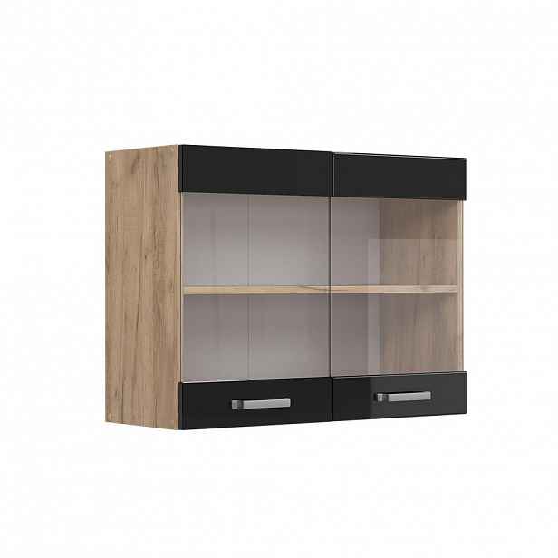 Vicco SKLENĚNÁ KUCHYŇSKÁ SKŘÍŇKA R-Line Černý vysoký lesk 80 cm