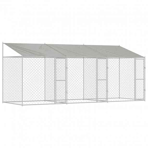vidaXL Psí klec s střechou Stříbrná 600 x 200 x 256 cm Ocel a PE