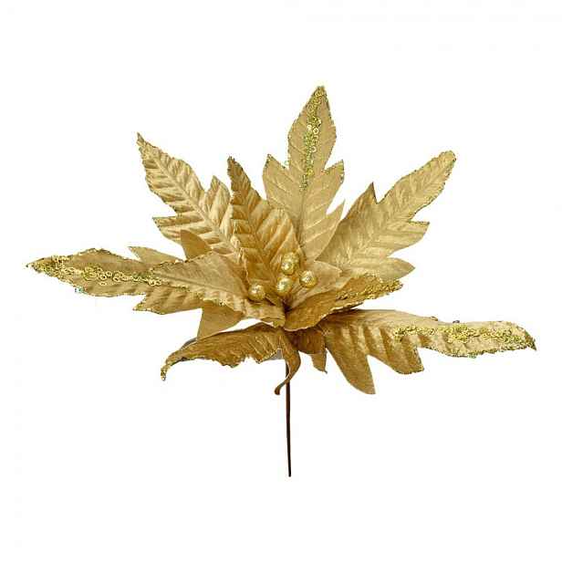 Zlatá dekorace květina vánoční hvězda Poinsettia - Ø 48*50 cm Clayre & Eef