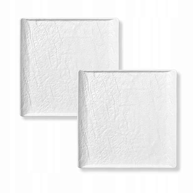 2x Obědový talíř Čtvercový Bílý Mat 21 cm Wilmax Porcelán Vzor Kamene