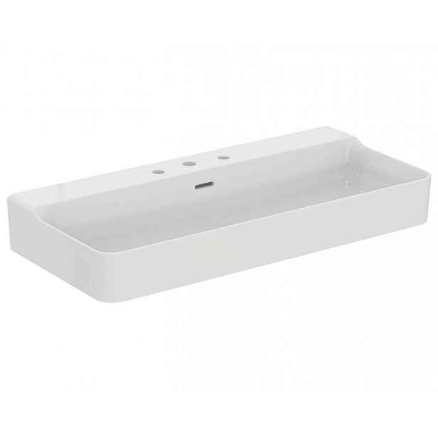 Ideal Standard Conca Ceram - Umyvadlo na desku 100x45 cm, s přepadem, 3 otvory pro baterii, bílá T383301
