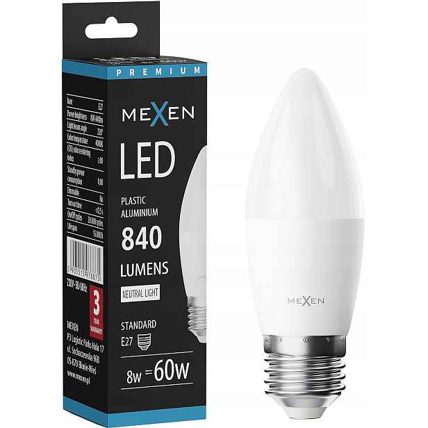 Mexen Nova Led Žárovka E27 C37 8W Neutrální Bílá 4000K 840 LM