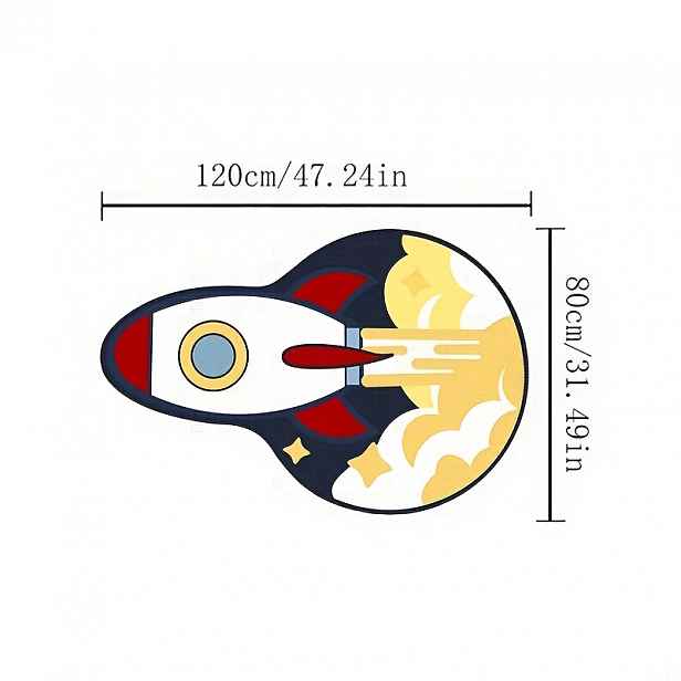 TEMU Plush Vesmírná Raketa Podlahová Rohožka - Měkká, Pratelná, Protiskluzová Dekorativní Rohožka pro Ložnici, Obývací Pokoj Předsíň s Karikaturou &