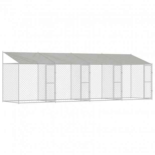 vidaXL Psí klec s střechou Stříbrná 800 x 200 x 256 cm Ocel a PE