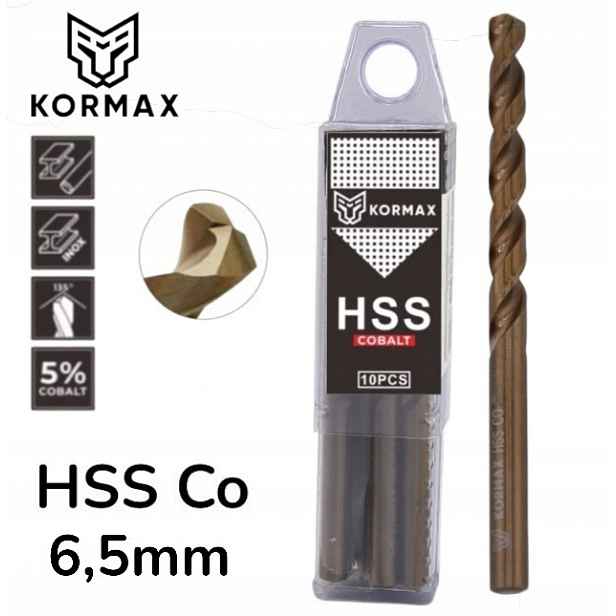 Vrták do kovu 6,5 mm Hss Co5 kobaltový op 10 ks DIN338 Kormax