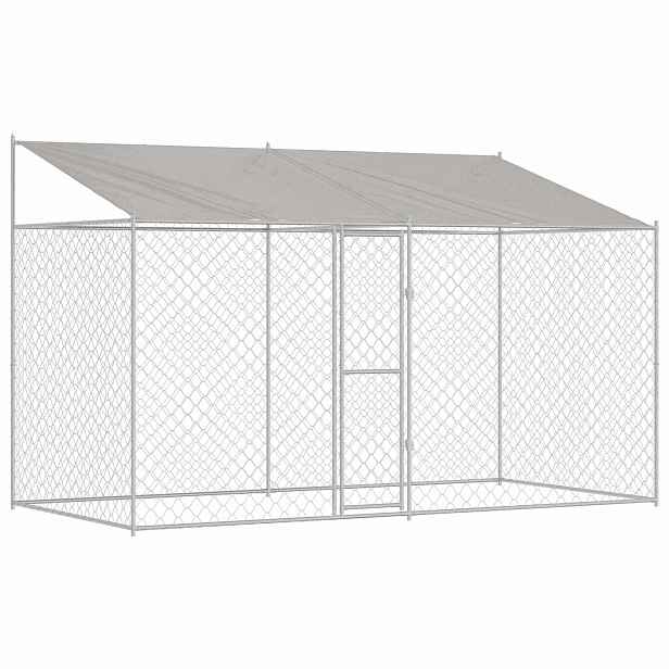 vidaXL Psí klec s střechou Stříbrná 400 x 200 x 256 cm Ocel a PE