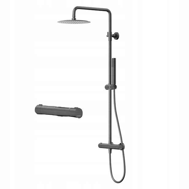 Sprchový Set Grafitový Nástěnný S Termostatem Oválný 25 CM