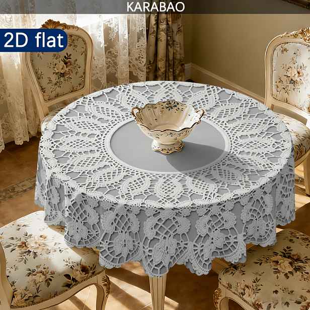 TEMU 2D Plochá, 1 Nádherná Krajková Kulatá Prostírání s Elegantním Květinovým Vzorem, Vhodná pro Dekoraci Jídelního Stolu, Interiér/Exteriér, Domácí