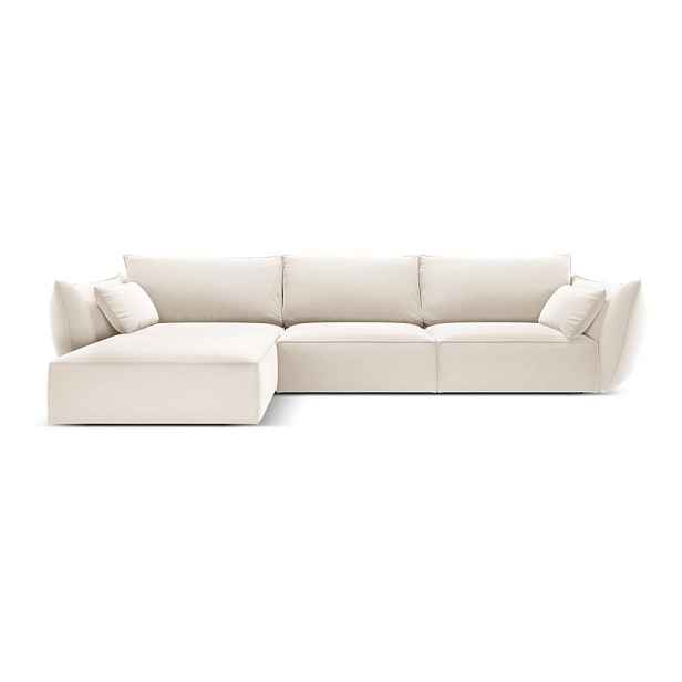 Béžová sametová rohová pohovka (levý roh/s lenoškou) Vanda – Mazzini Sofas
