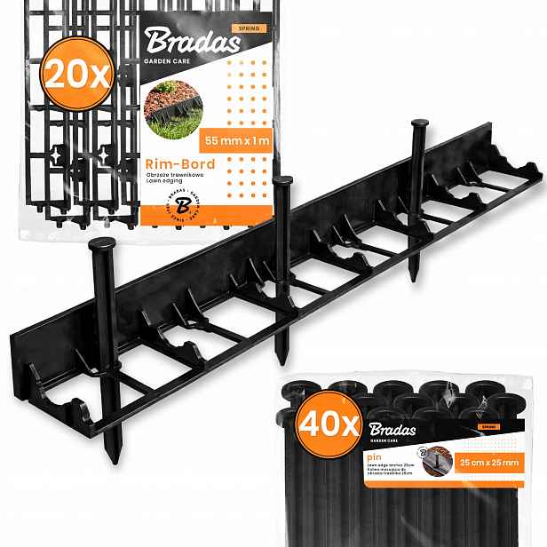 Trávníkový Lem 20 m 55 mm Zahradní Trávy 40 x Upevňovací Kotvy 25 cm Us-p