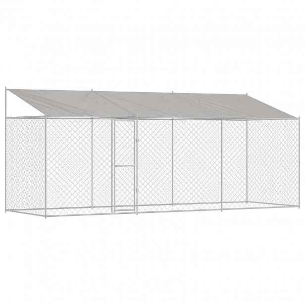 vidaXL Psí klec s střechou Stříbrná 600 x 200 x 256 cm Ocel a PE