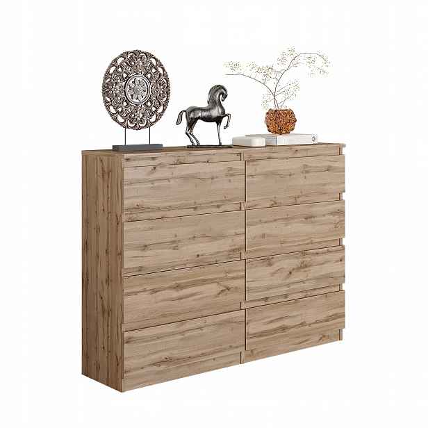 Komoda 120 CM Dub Wotan 8 Zásuvek Obývací Pokoj, Ložnice