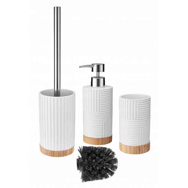 Koupelnová sada 4-dílná Camino polyresin bílý mat bambus loft boho
