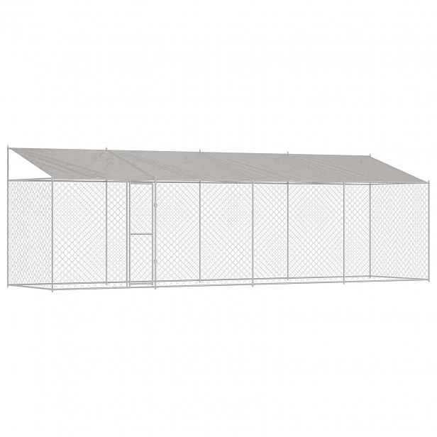 vidaXL Psí klec s střechou Stříbrná 800 x 200 x 256 cm Ocel a PE