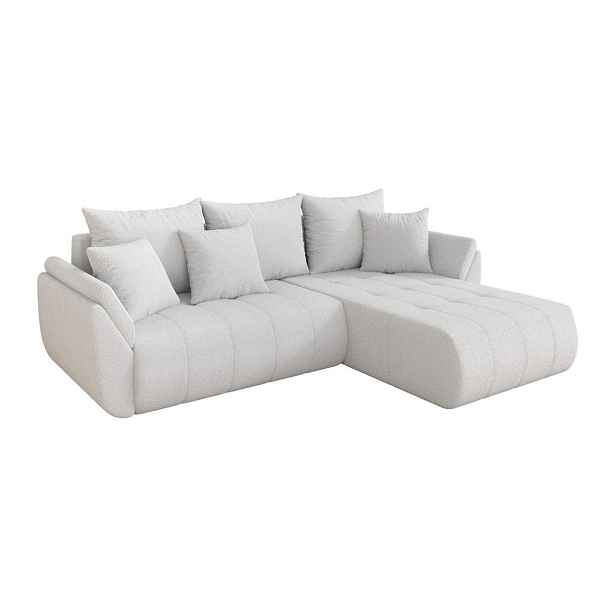ALTDECOR ROHOVÁ SEDAČKA s funkcí spaní, otoman vpravo TOKO-L 277x194x86 bílá bouclé