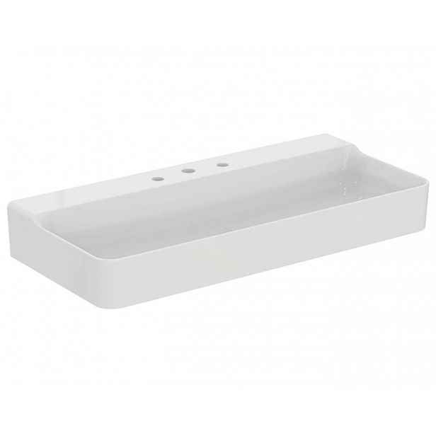 Ideal Standard Conca Ceram - Umyvadlo na desku 100x45 cm, bez přepadu, 3 otvory pro baterii, bílá T383601